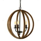 Alternate image 0 for Canyon Home Karlis Rustic Globe Chandelier Light (3-Bulb) Round, Contemporary Steel Design with Wood Pattern Finish   Classic Home, Entryway, and Foyer Décor