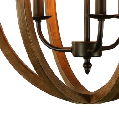 Canyon Home Karlis Rustic Globe Chandelier Light (3-Bulb) Round, Contemporary Steel Design with Wood Pattern Finish   Classic Home, Entryway, and Foyer Décor. View a larger version of this product image.