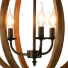 Alternate image 2 for Canyon Home Karlis Rustic Globe Chandelier Light (3-Bulb) Round, Contemporary Steel Design with Wood Pattern Finish   Classic Home, Entryway, and Foyer Décor