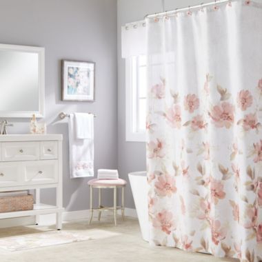 Saturday Knight Ltd Misty Floral Pretty Woven Design Fabric Bath Shower Curtain - 70" x 72", Pink. View a larger version of this product image.