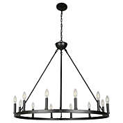 Canyon Home Ancora 12 Light Chandelier Wagon Wheel (37" Wide) Matte Black Steel Frame   Large Home Decoration   Foyer, Entryway, Dining Room