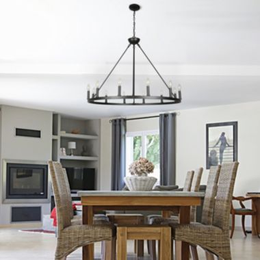 Canyon Home Ancora 12 Light Chandelier Wagon Wheel (37" Wide) Matte Black Steel Frame   Large Home Decoration   Foyer, Entryway, Dining Room. View a larger version of this product image.