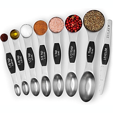 Zulay Kitchen Magnetic Measuring Spoons Set of 8 - Black. View a larger version of this product image.