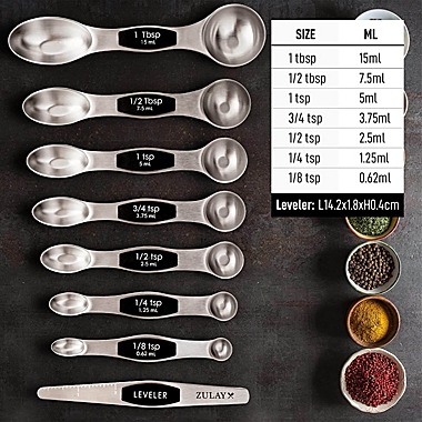 Zulay Kitchen Magnetic Measuring Spoons Set of 8 - Black. View a larger version of this product image.
