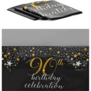 Sparkle and Bash Black Plastic Tablecloth for 90th Birthday Party (54 x 108 in, 3 Pack)