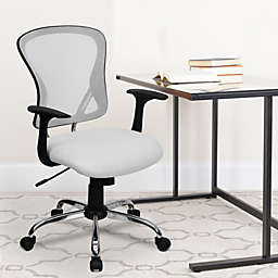 Emma + Oliver Mid-Back White Mesh Swivel Task Office Chair with Chrome Base and Arms