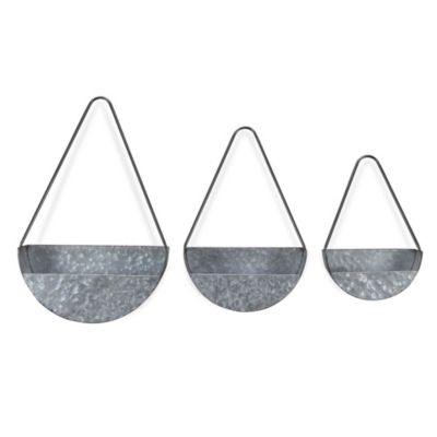 Cheungs Decorative Set of 3 Water Droplet Shaped Hanging Galvanized Metal Planters