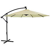 Sunnydaze Outdoor Steel Cantilever Offset Patio Umbrella with Solar LED Lights, Air Vent, Crank, and Base - 9&#39; - Pale Buttercup