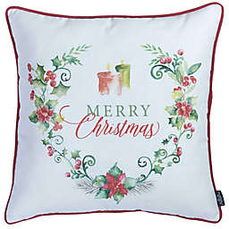 HomeRoots Merry Christmas Wreath Square Decorative Throw Pillow Cover - 18