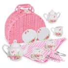 Alternate image 0 for Jewelkeeper Porcelain Tea Set For Little Girls With Pink Picnic Basket, Floral Design, 18