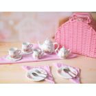 Alternate image 2 for Jewelkeeper Porcelain Tea Set For Little Girls With Pink Picnic Basket, Floral Design, 18