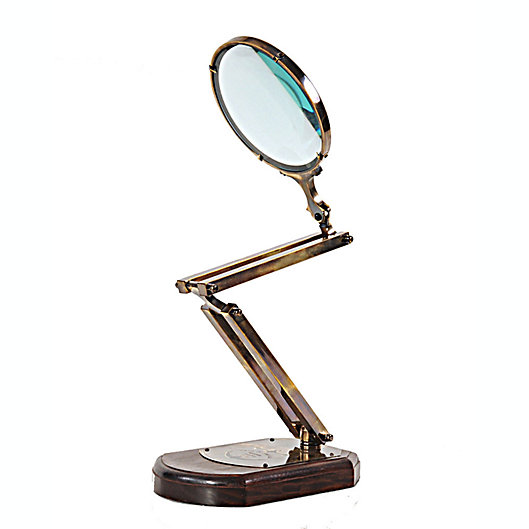 Magnifying Glass w/Wooden Handle On Metal Display Stand ~ Vintage Antique Style