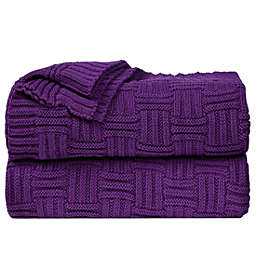 PiccoCasa 100% Cotton Cable Knit Throw Blanket, Soft Lightweight Lap Blanket, Textured Solid Breathable Rectangle Sofa Throw Couch Cover Decors Knitted Blankets, Purple 47x 70
