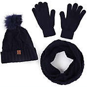 Boxed Gifts Nollia Women&#39;s 3pc Knit Hat Beanie, Gloves & Infinity Scarf Set - Navy Blue