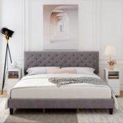 Homfa Bed Frame with Headboard King in Grey