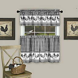 GoodGram Plaid Rooster Kitchen Curtain Tier & Valance Set - 58 in. W x 24 in. L, Black