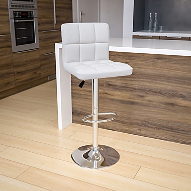 Contemporary Brown Quilted Design Vinyl Adjustable Height Barstool w/Chrome Base 