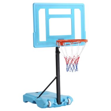 Soozier Poolside Basketball Hoop Stand, 36.5"-48.5" Height Adjustable Portable Hoop System w/ Clear Backboard & Fillable Base for Adults & Kids, Blue. View a larger version of this product image.