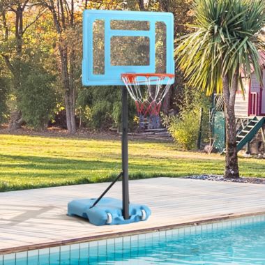 Soozier Poolside Basketball Hoop Stand, 36.5"-48.5" Height Adjustable Portable Hoop System w/ Clear Backboard & Fillable Base for Adults & Kids, Blue. View a larger version of this product image.