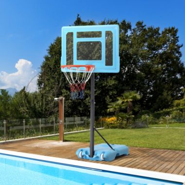 Soozier Poolside Basketball Hoop Stand, 36.5"-48.5" Height Adjustable Portable Hoop System w/ Clear Backboard & Fillable Base for Adults & Kids, Blue. View a larger version of this product image.