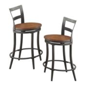 Lazzara Home Diego 35 in. Light Cherry and Gunmetal Low Back Metal Frame Swivel Bar Stool with Wooden Seat (Set of 2)