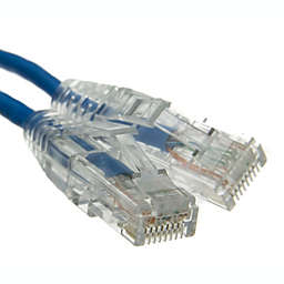 Cable Wholesale Cat6a Blue Slim Ethernet Patch Cable, Snagless/Molded Boot, 1 foot