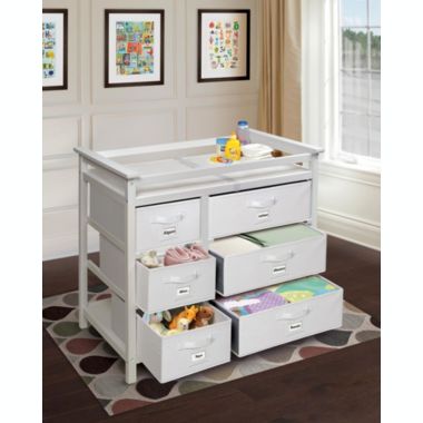 Badger Basket Co. Modern Baby Changing Table with Six Baskets - White. View a larger version of this product image.