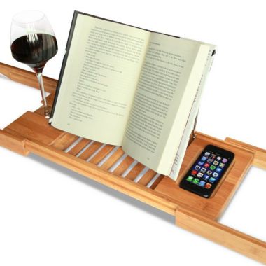 ToiletTree Products Bamboo Bathtub Caddy with Extending Sides and Adjustable Book Holder. View a larger version of this product image.
