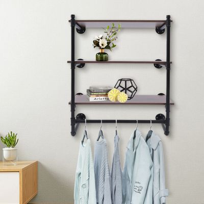 Stock Preferred Industrial Pipe Wall Mounted Garment Rack 3 Layers 29&#39;&#39;