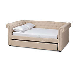 Baxton Studio Mabelle Modern And Contemporary Beige Fabric Upholstered Queen Size Daybed With Trundle - Beige