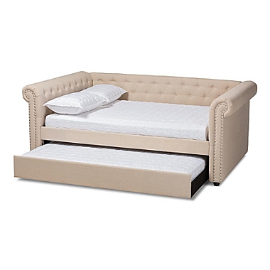 Baxton Studio Mabelle Modern And Contemporary Beige Fabric Upholstered Queen Size Daybed With Trundle - Beige. View a larger version of this product image.