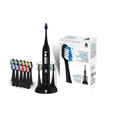 Pursonic S430 SmartSeries Electronic Power Rechargeable Sonic Toothbrush with 40,000 Strokes Per Minute, 12 Brush Heads Included (Black). View a larger version of this product image.