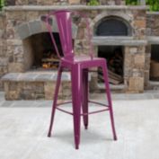 Emma + Oliver Commercial Grade 30"H Purple Metal Indoor-Outdoor Barstool with Back