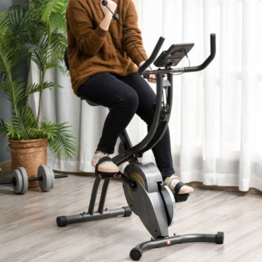 Soozier Foldable Recumbent Exercise Magnetic Resistance Stationary Bike with LCD Monitor, Arm  Band & Phone Holder, Grey. View a larger version of this product image.