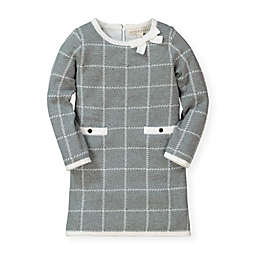 Hope & Henry Girls' Bow Detail Sweater Dress (Dark Gray Windowpane, 6-12 Months)