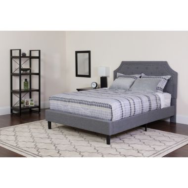 Flash Furniture Brighton Full Size Tufted Upholstered Platform Bed in Light Gray Fabric with Pocket Spring Mattress. View a larger version of this product image.
