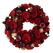 Northlight 12" Red Wooden Rose Apple and Faux Pearl Artificial Valentines Wreath - Unlit