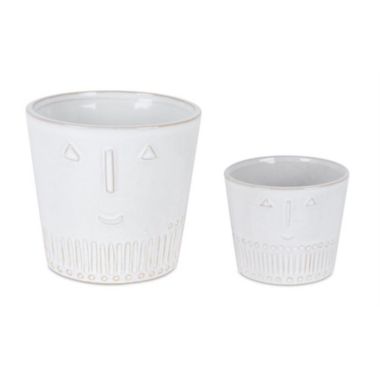 Melrose Set of 2 White Solid Smiley Faces Planter Pots 5.5". View a larger version of this product image.