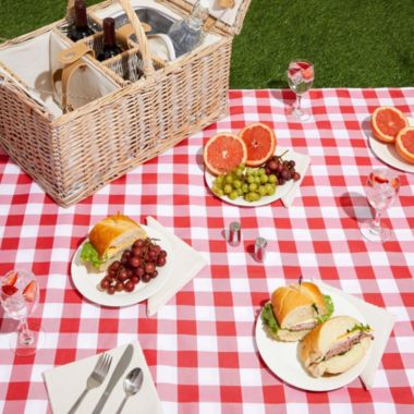 Juvale Wicker Picnic Basket Set for 4 with Insulated Cooler Bag, Silverware, Glasses, Napkins, Double Lid, Straw/White Finish. View a larger version of this product image.