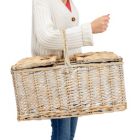 Alternate image 2 for Juvale Wicker Picnic Basket Set for 4 with Insulated Cooler Bag, Silverware, Glasses, Napkins, Double Lid, Straw/White Finish