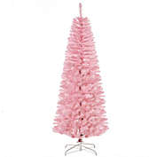 HOMCOM 6ft Tall Unlit Slim Douglas Fir Artificial Christmas Tree with Realistic Branches with 618 Tips, Pink