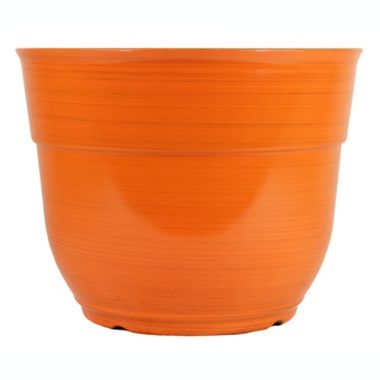 Garden Elements Glazed Brushed Happy Large Plastic Planter, Bright Orange, 15 Inch. View a larger version of this product image.