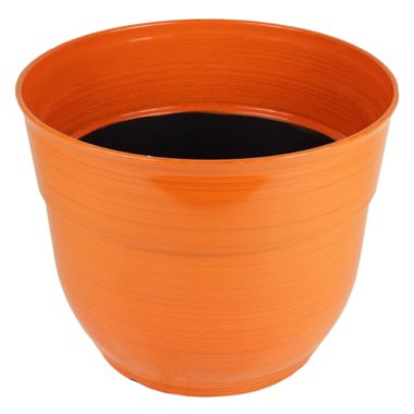 Garden Elements Glazed Brushed Happy Large Plastic Planter, Bright Orange, 15 Inch. View a larger version of this product image.