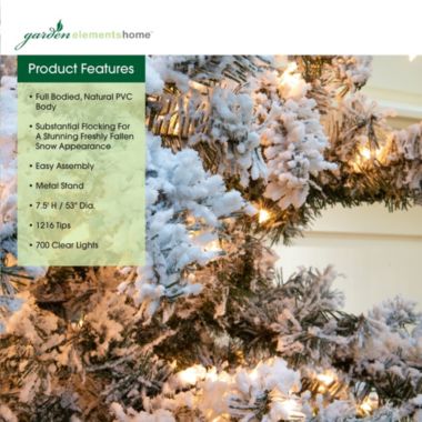 Garden Elements 7.5' Snow Steamboat Snowy Pine Christmas Tree, 700 Clear Lights, 1216 Tips. View a larger version of this product image.