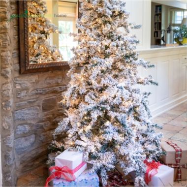 Garden Elements 7.5' Snow Steamboat Snowy Pine Christmas Tree, 700 Clear Lights, 1216 Tips. View a larger version of this product image.