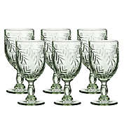 WHOLE HOUSEWARES   Colored Glass Goblet   Drinking Glasses Set of 6   8.5 oz Embossed Design   Drinking Glass with Stem   Wedding Glass Set of 6 (Green)