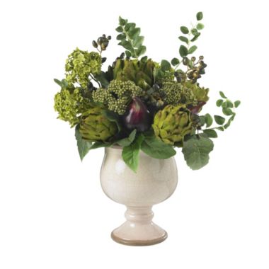 Nearly Natural 17" Artichoke and Hydrangea Silk Flower Arrangement with Vase. View a larger version of this product image.