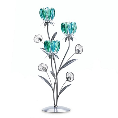 Peacock Flower Bloom 2 Candle Cups on Iron Stem Tealight Candle Holders 