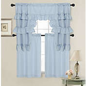 Kate Aurora Country Farmhouse Living Solid Colored Cafe Kitchen Curtain Tier & Swag Valance Set - 56 in. W x 36 in. L, Light Blue