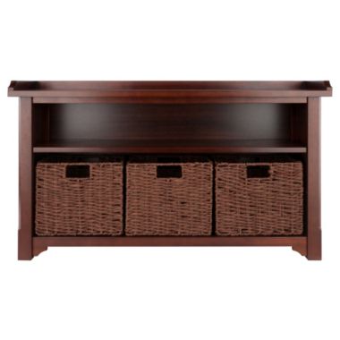 Milan 4-Pc Storage Bench with 3 Foldable Woven Baskets, Walnut. View a larger version of this product image.
